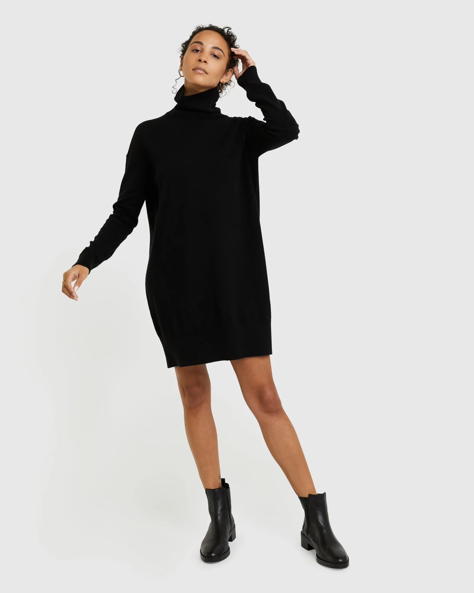 Mongolian Cashmere Turtleneck Sweater Dress