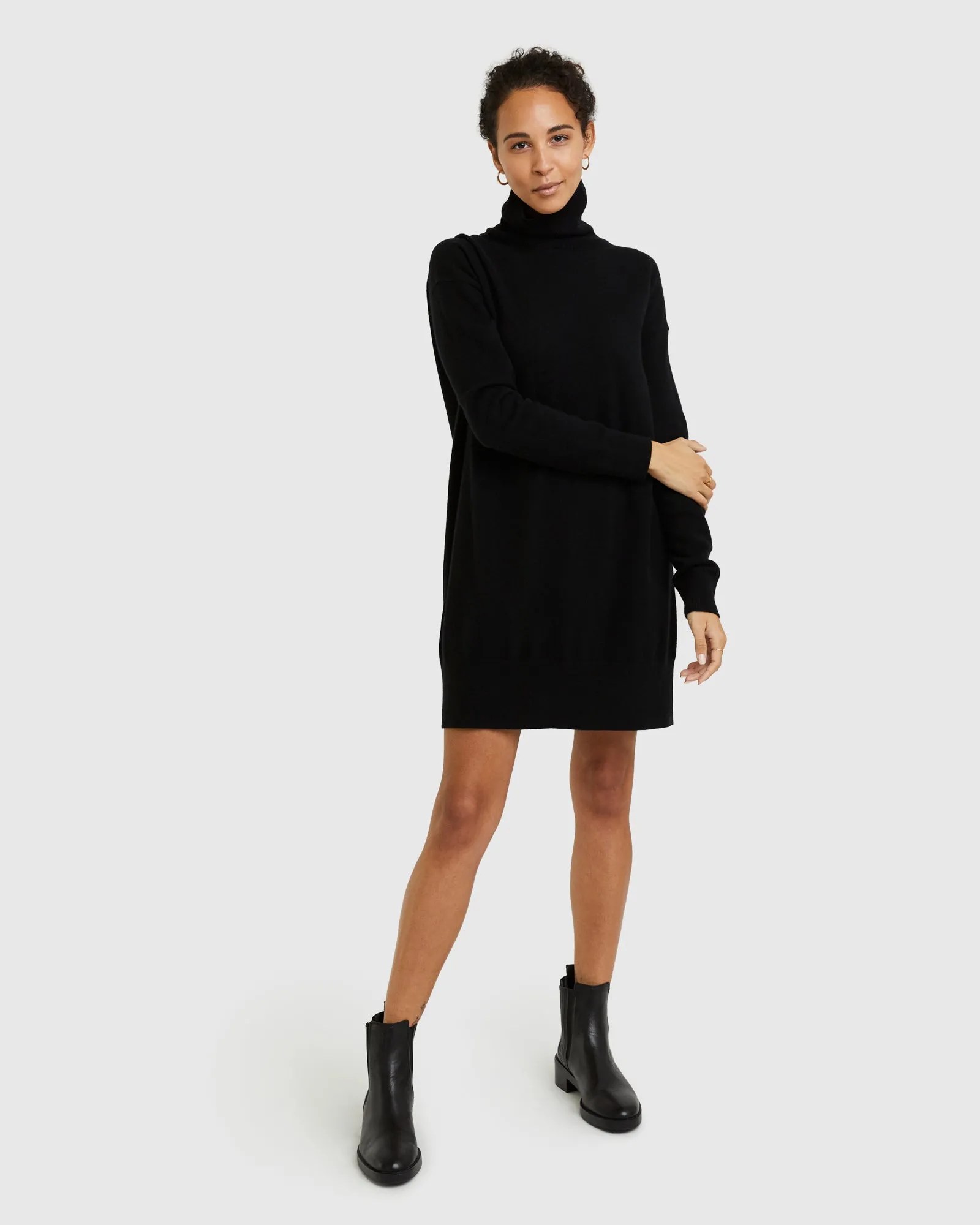 Mongolian Cashmere Turtleneck Sweater Dress