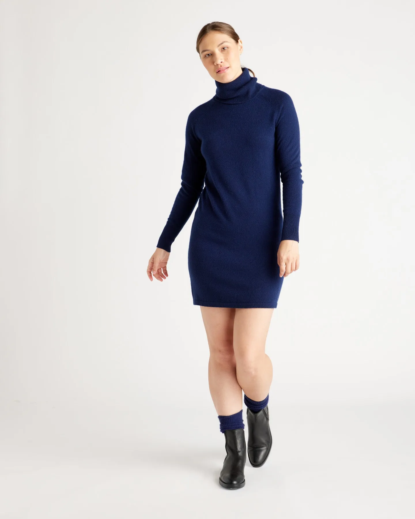 Mongolian Cashmere Turtleneck Sweater Dress