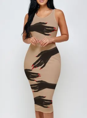 Multi Hands Print Midi Dress