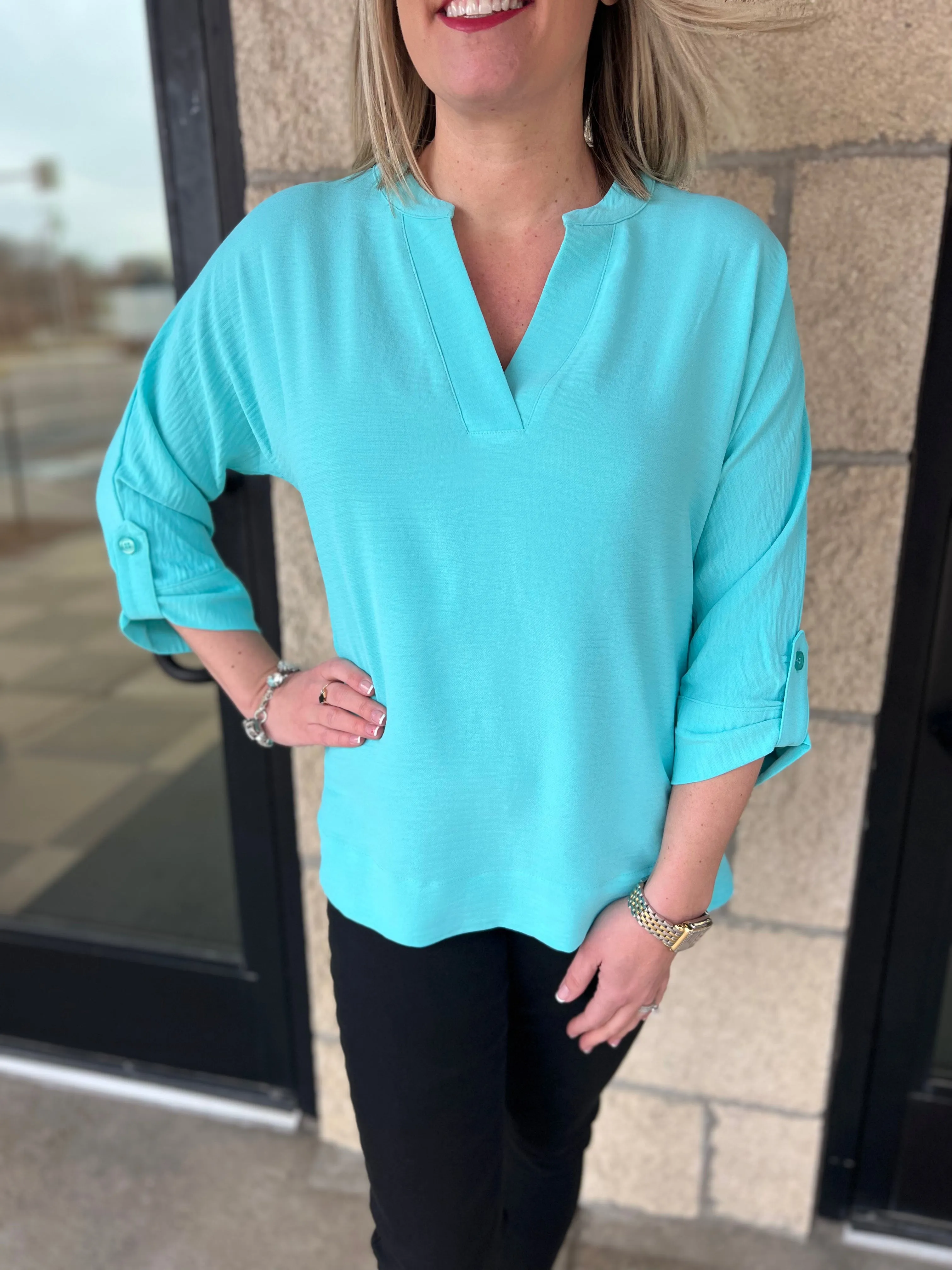 Multiples Blue Aqua Top