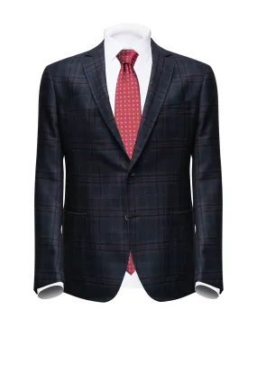 Navy Wool Blazer with Brown Prince of Wales