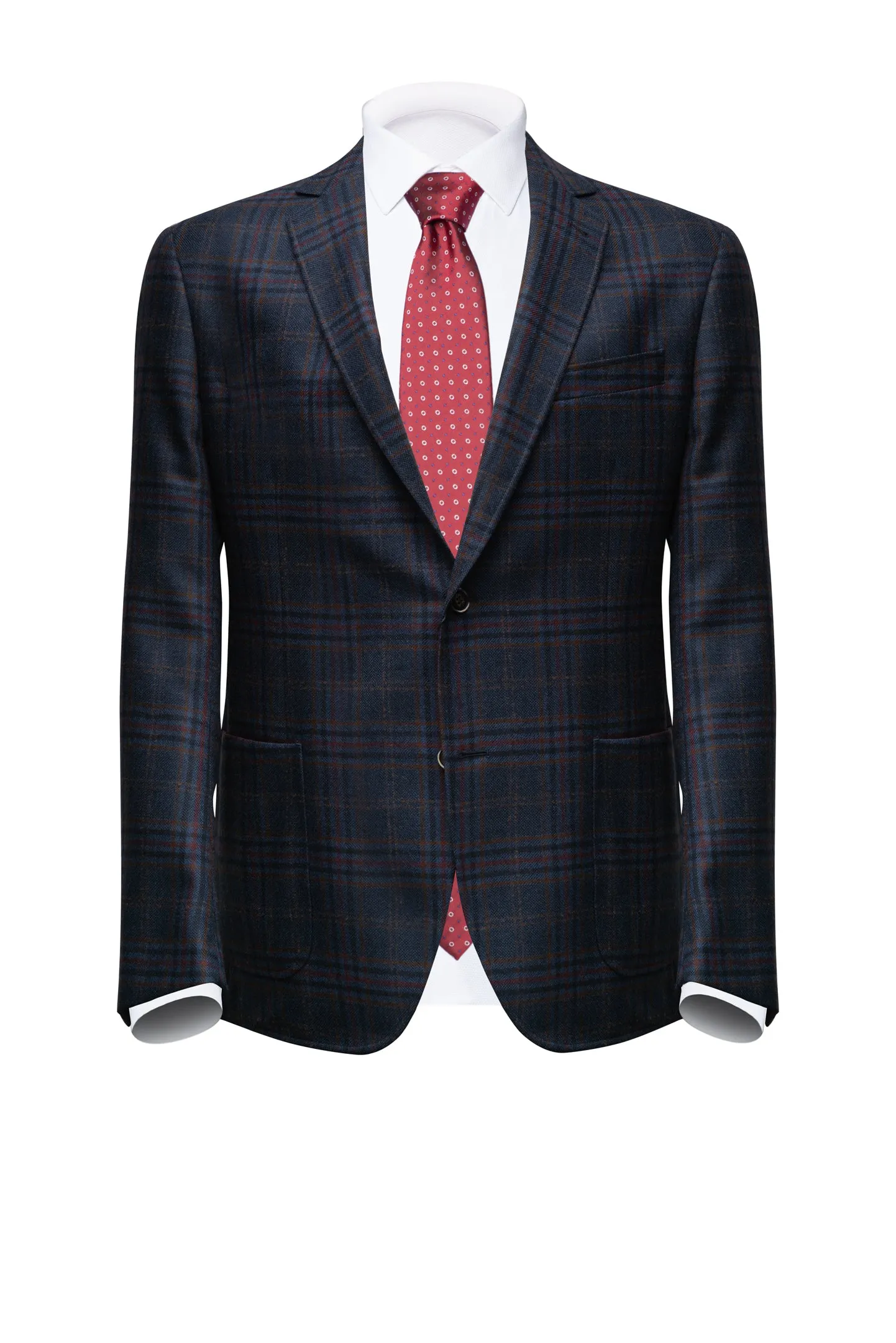 Navy Wool Blazer with Brown Prince of Wales