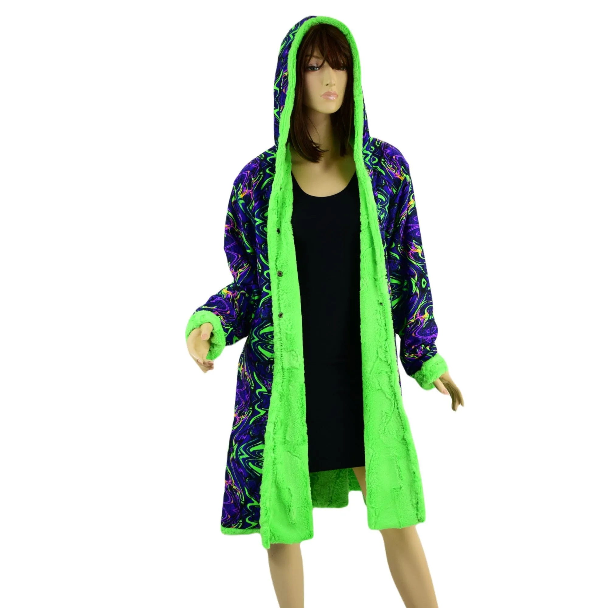 Neon UFO Minky and Neon Melt  Reversible A Line Coat