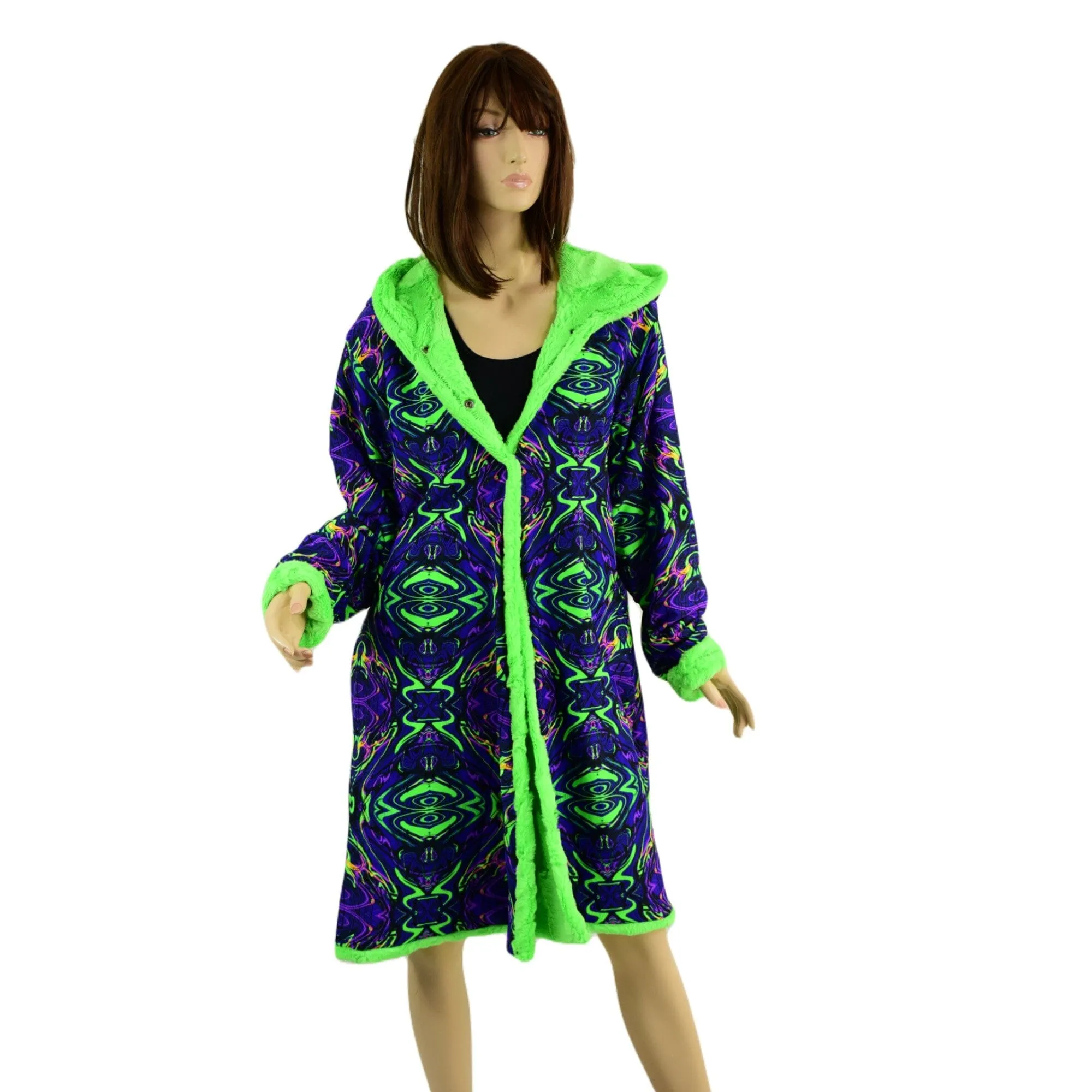 Neon UFO Minky and Neon Melt  Reversible A Line Coat