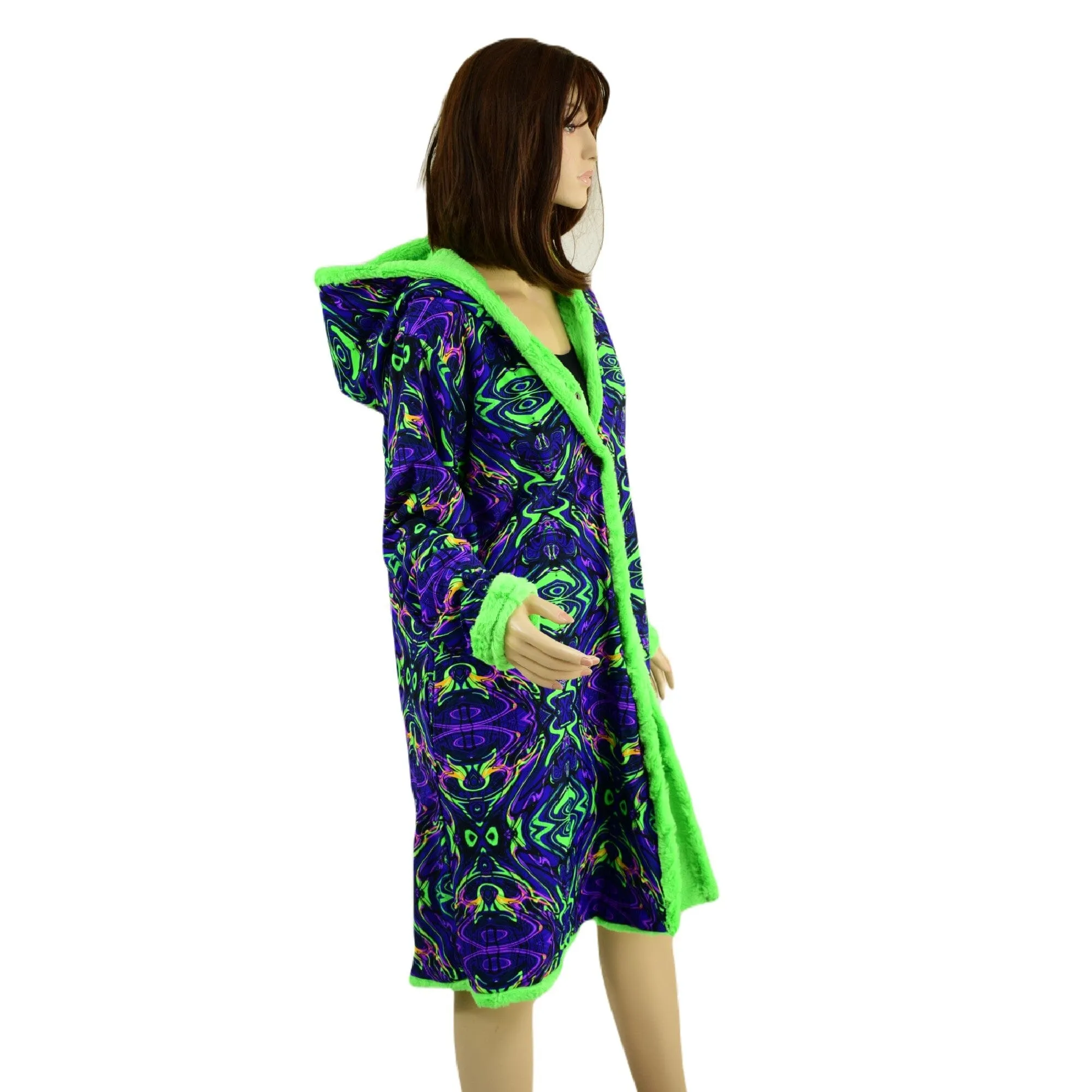 Neon UFO Minky and Neon Melt  Reversible A Line Coat