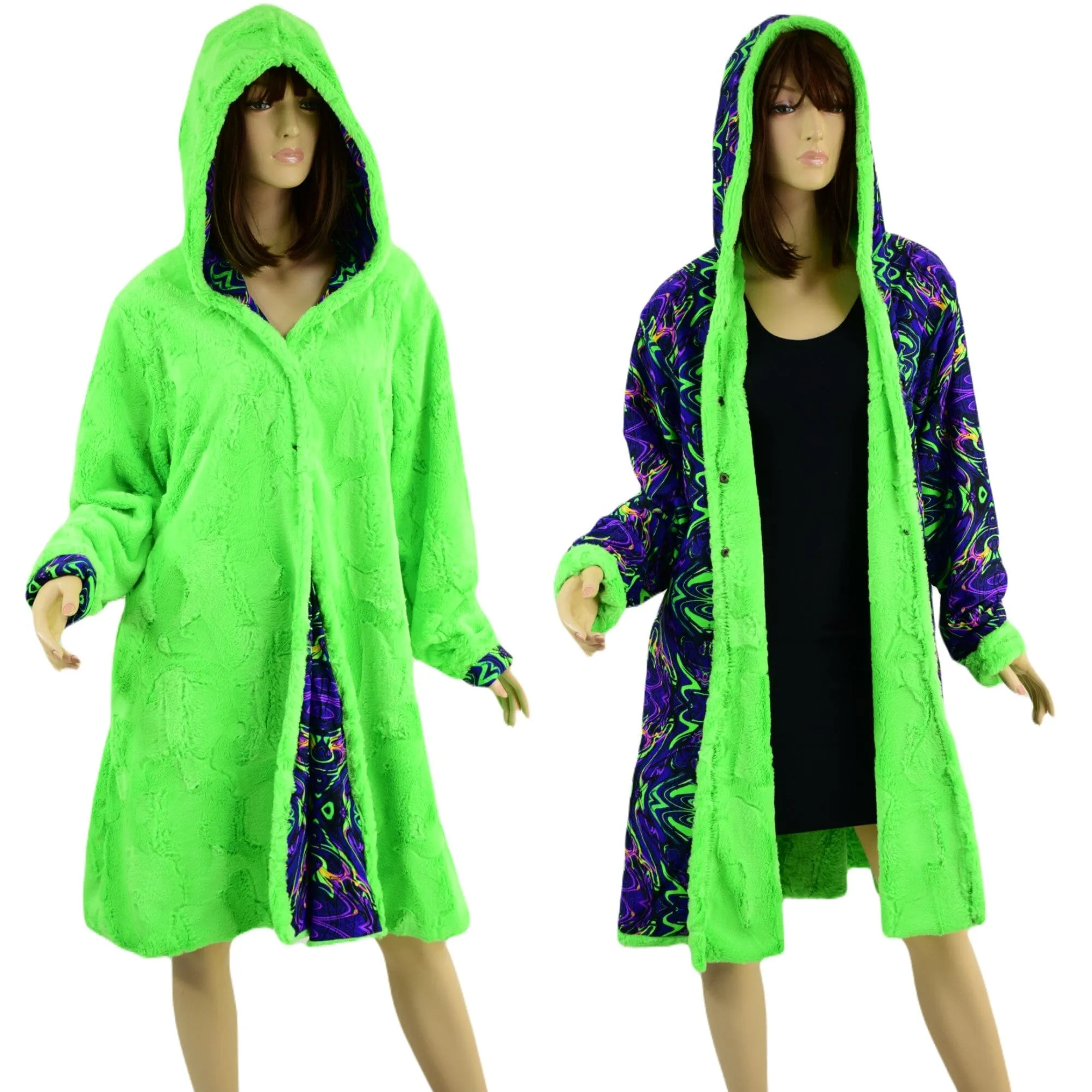 Neon UFO Minky and Neon Melt  Reversible A Line Coat