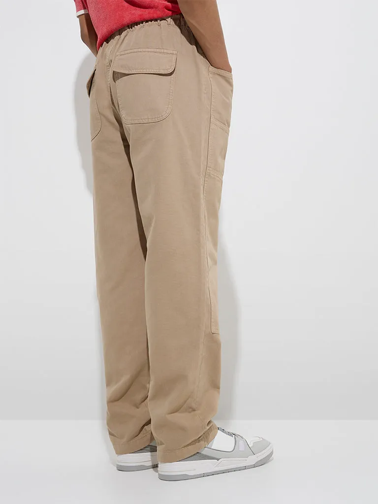 Nuon Beige Relaxed-Fit Mid-Rise Cotton Chinos