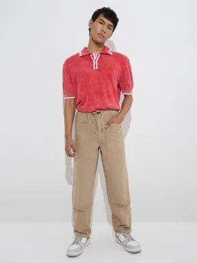 Nuon Beige Relaxed-Fit Mid-Rise Cotton Chinos