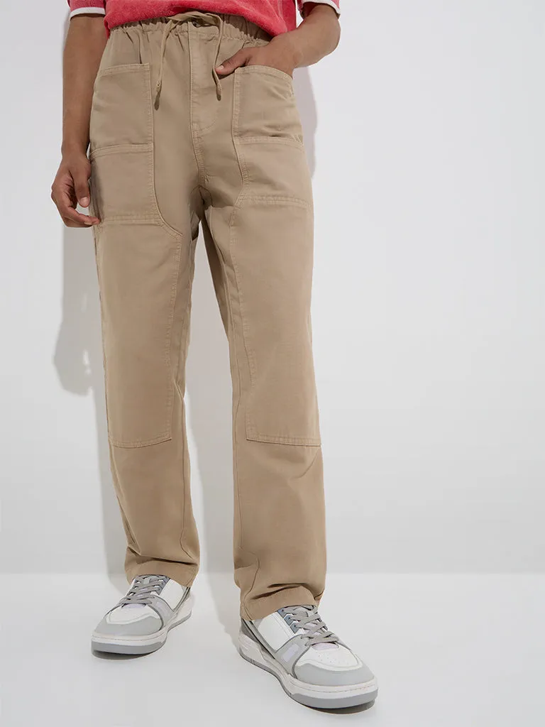 Nuon Beige Relaxed-Fit Mid-Rise Cotton Chinos