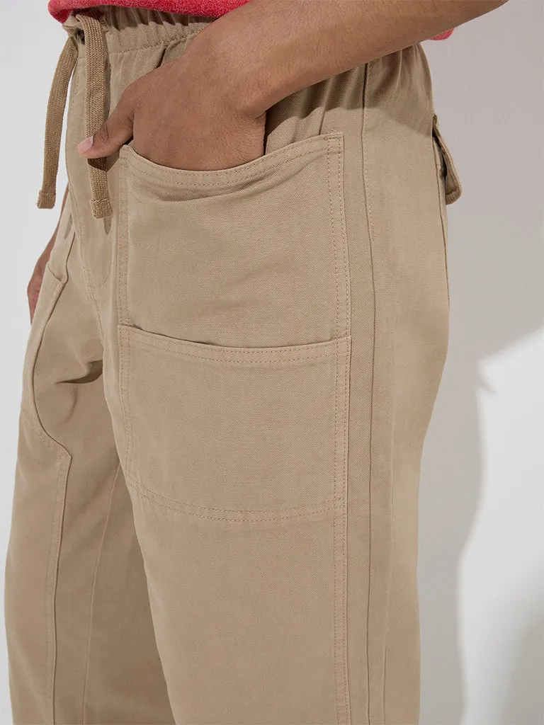 Nuon Beige Relaxed-Fit Mid-Rise Cotton Chinos