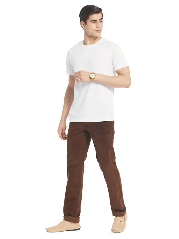 Octave Men Brown Solid  Cotton Chinos Trousers