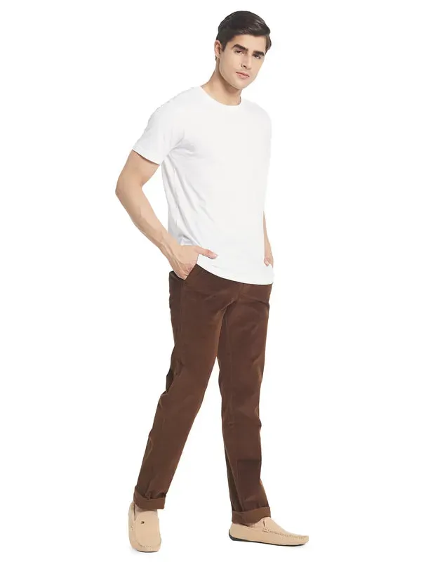 Octave Men Brown Solid  Cotton Chinos Trousers