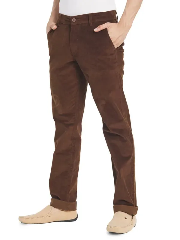 Octave Men Brown Solid  Cotton Chinos Trousers