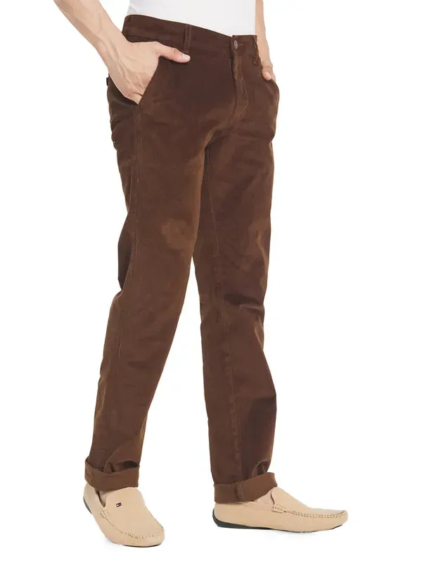 Octave Men Brown Solid  Cotton Chinos Trousers