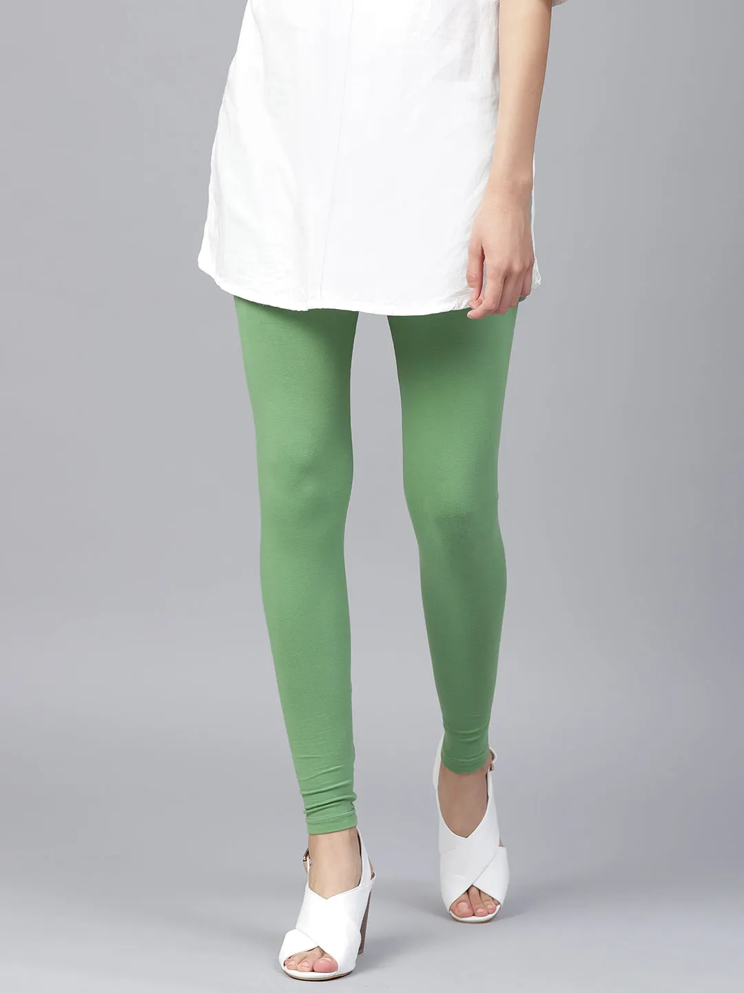 Olive Solid Cotton Lycra Leggings