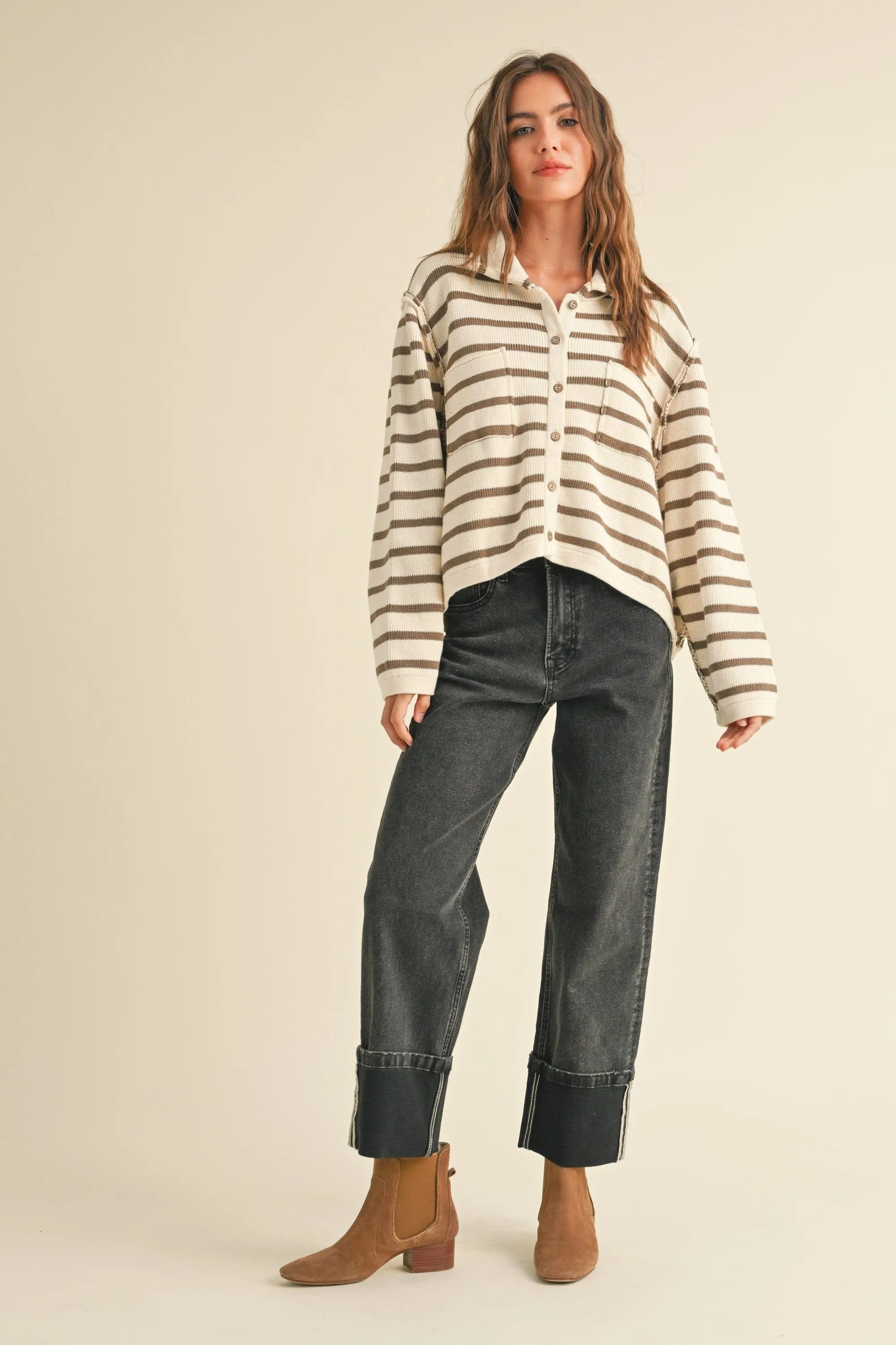 Olive Striped Cardigan