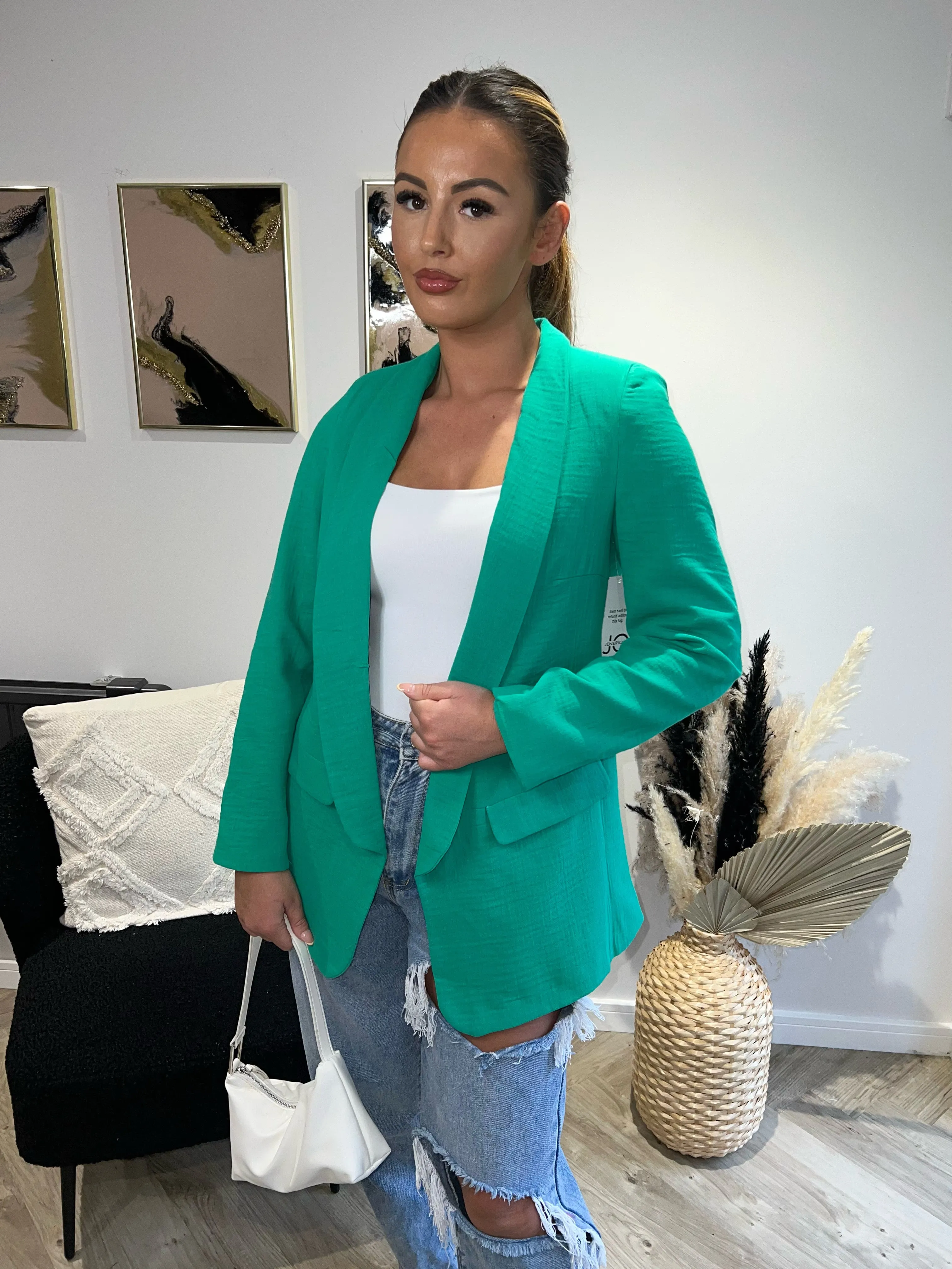 Oversize Fit Linen Style Blazer in Fresh Green