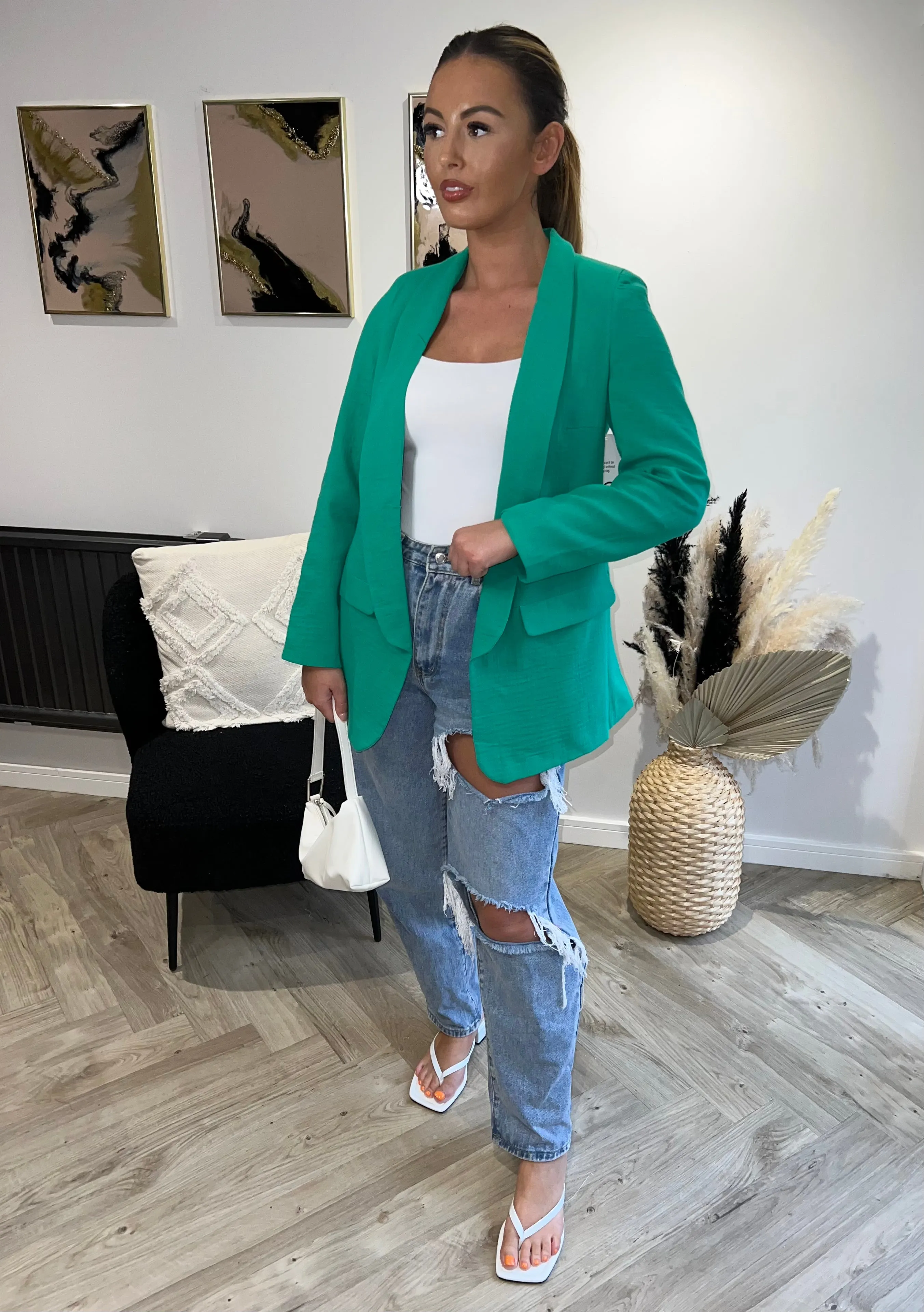 Oversize Fit Linen Style Blazer in Fresh Green