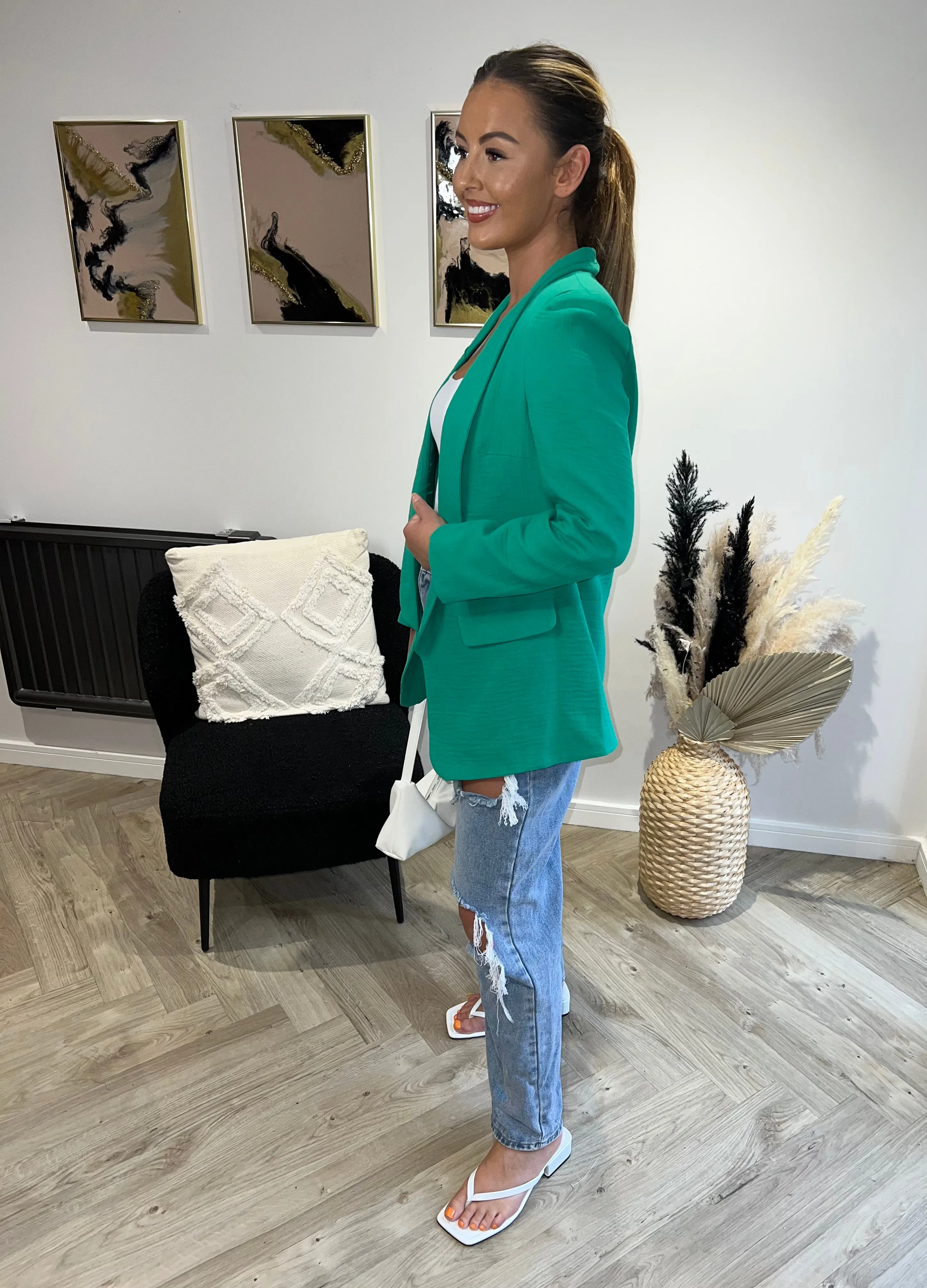 Oversize Fit Linen Style Blazer in Fresh Green