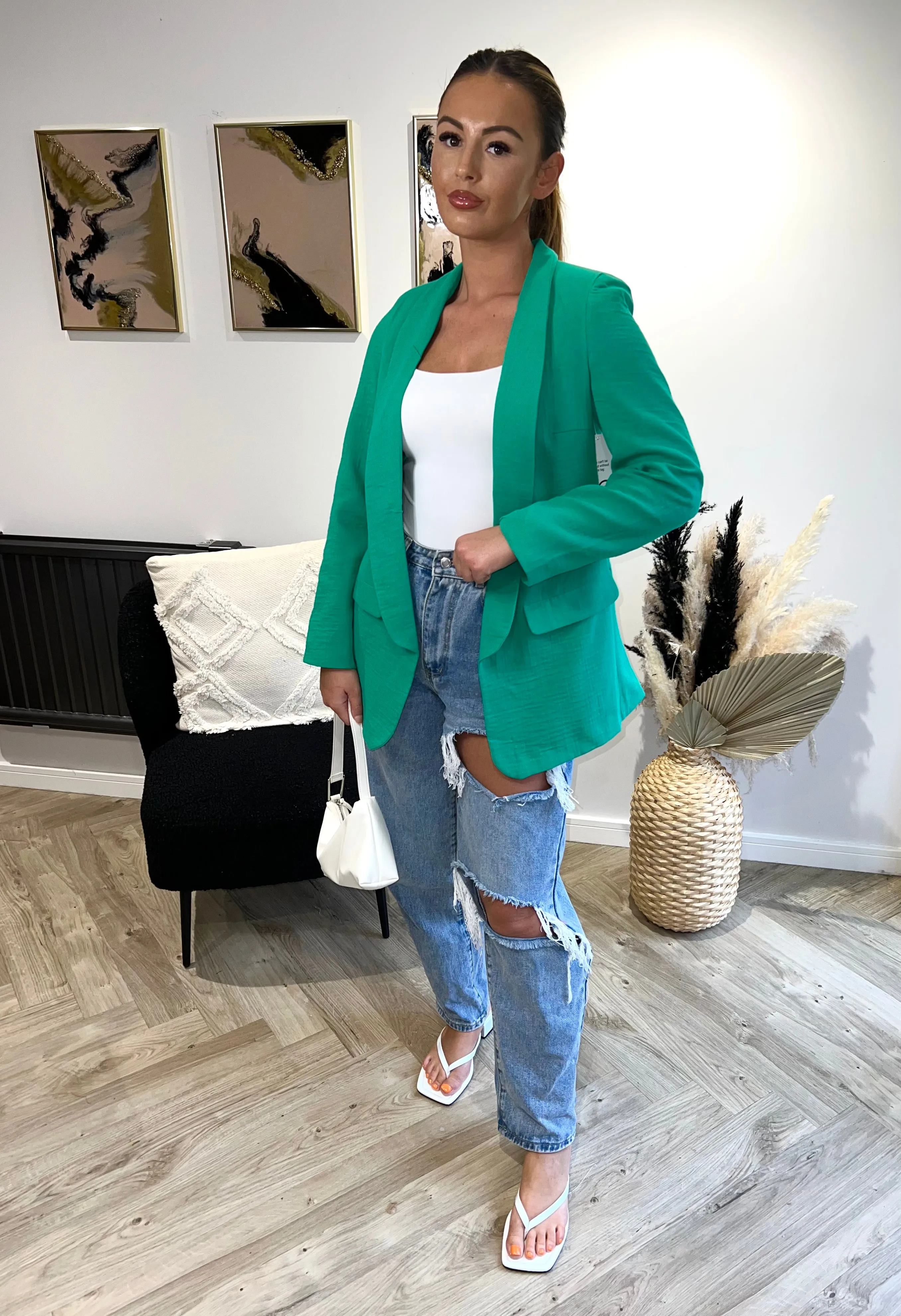 Oversize Fit Linen Style Blazer in Fresh Green