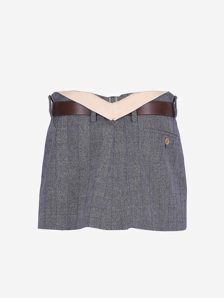 Pinstripe wool leather belt skirt