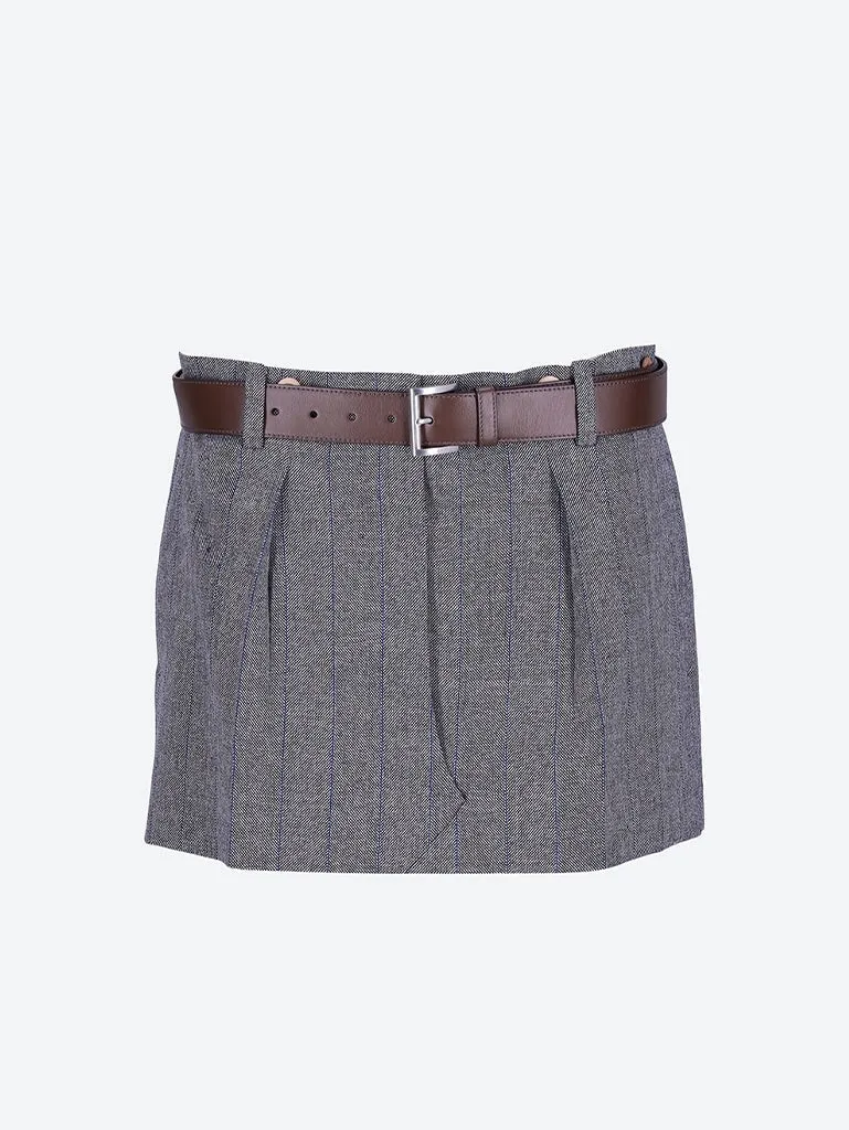 Pinstripe wool leather belt skirt