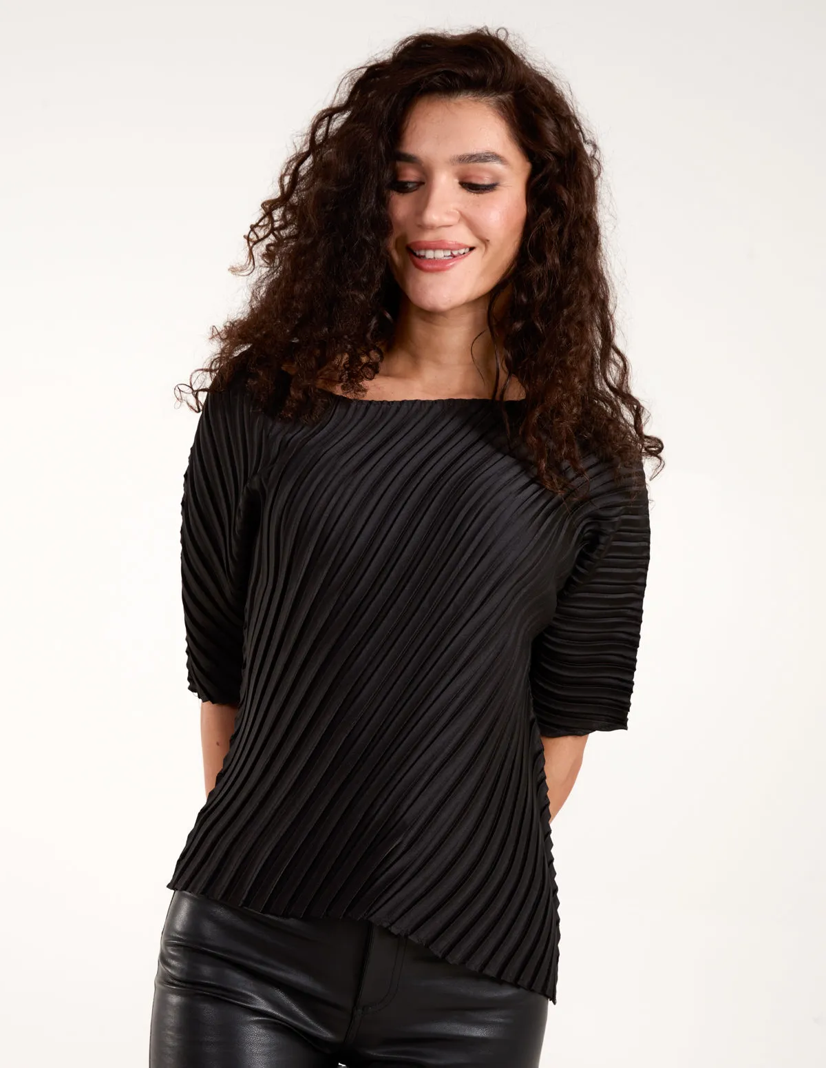 Pleated Satin Asymmetric Top