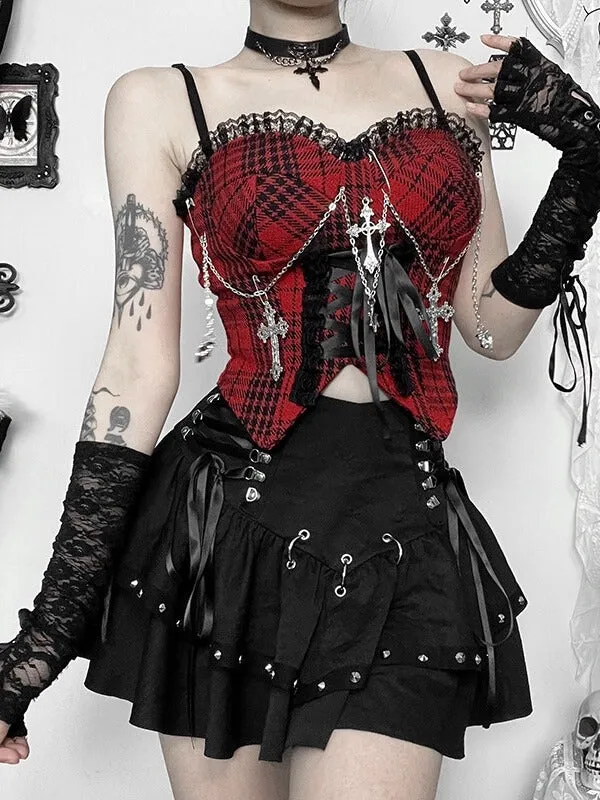 Punk goth lace-up skirt