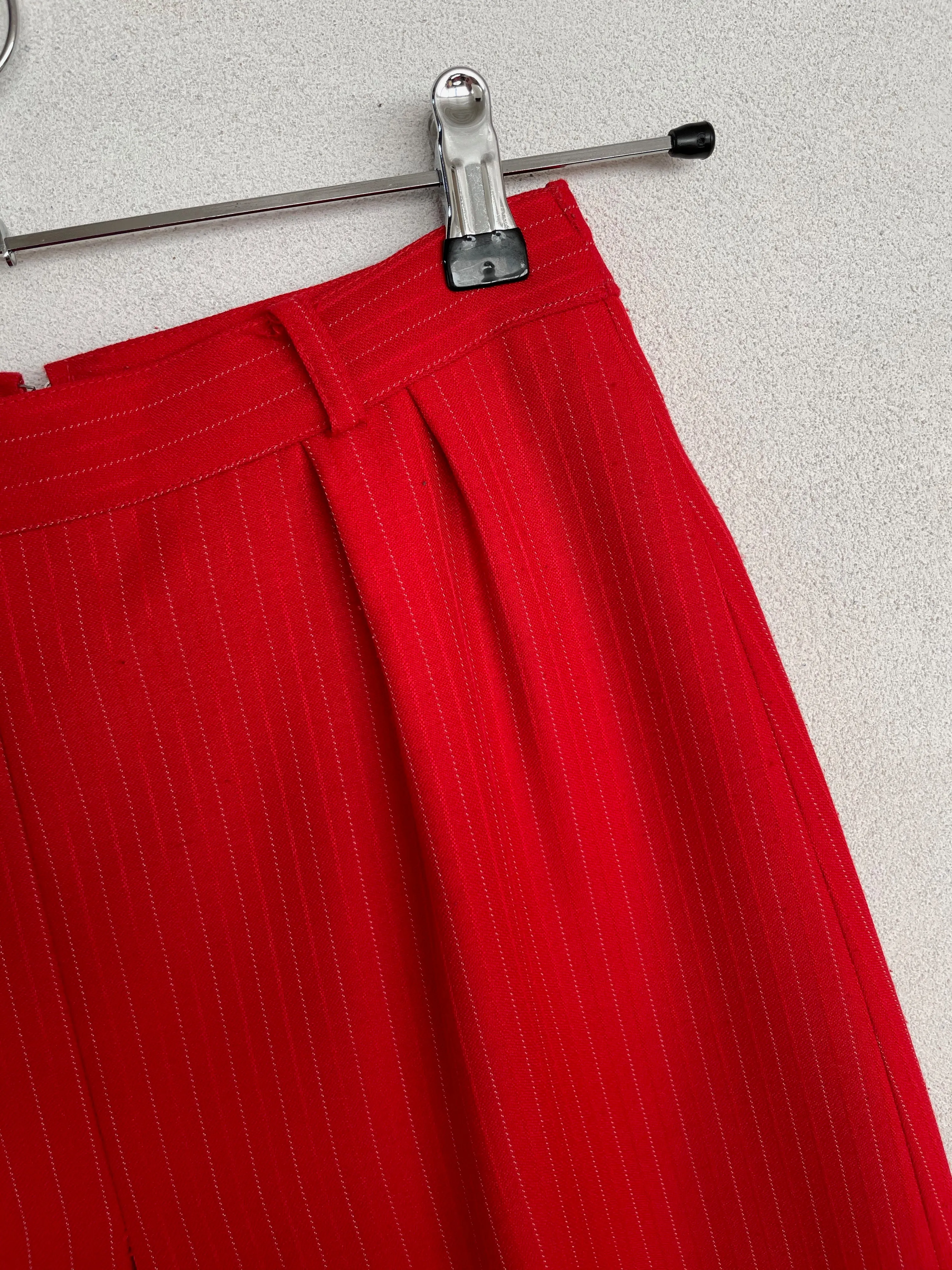 Red Pleat Pin Stripe Skirt