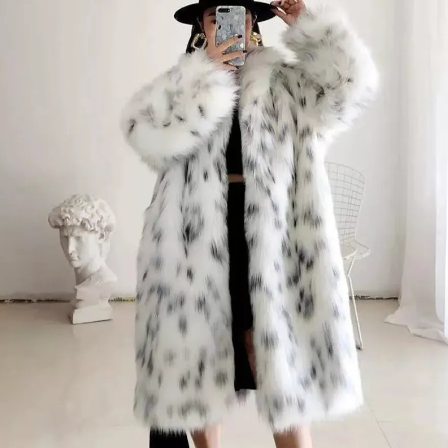 Reka Faux Snow Leopard Fur Maxi Coat