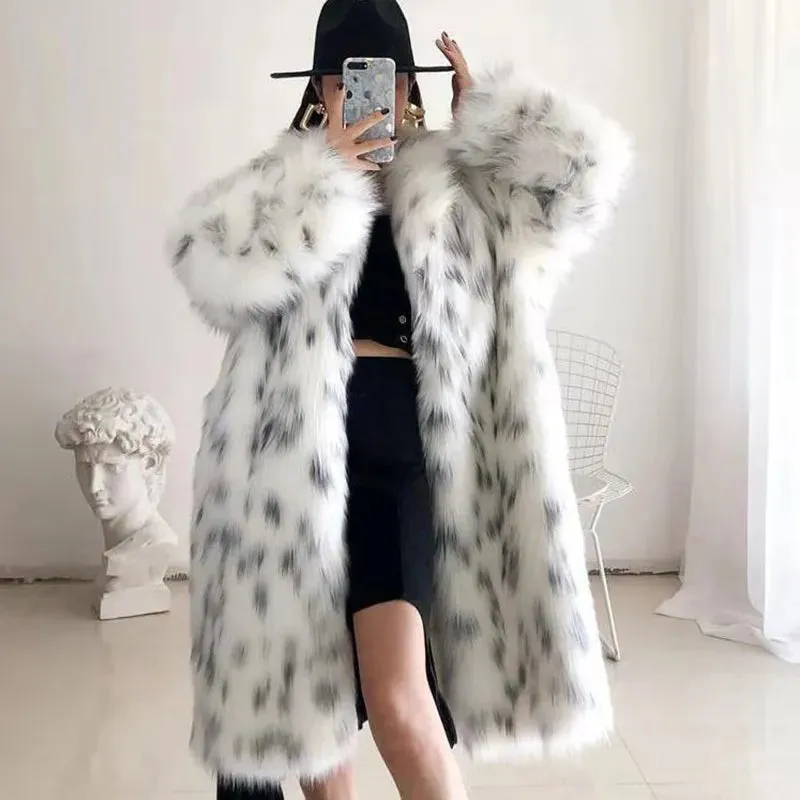 Reka Faux Snow Leopard Fur Maxi Coat