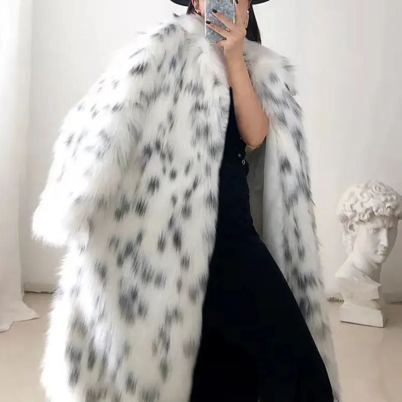 Reka Faux Snow Leopard Fur Maxi Coat