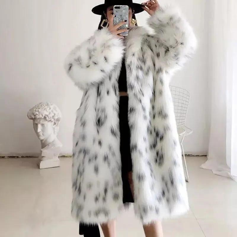 Reka Faux Snow Leopard Fur Maxi Coat