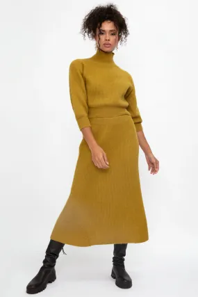 Ribbed Wool Skirt in Curry