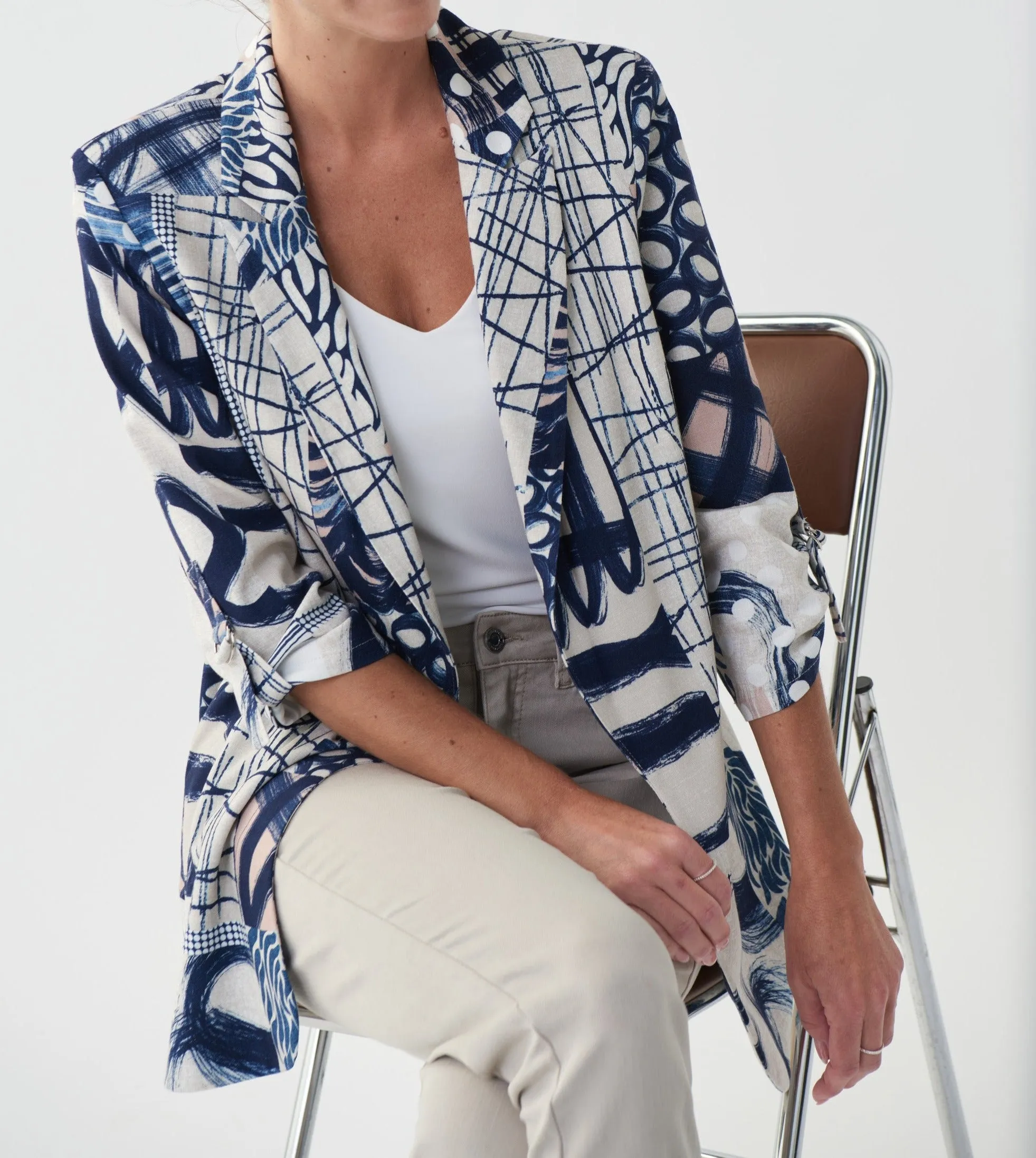 Roll Tab Sleeve Printed Blazer