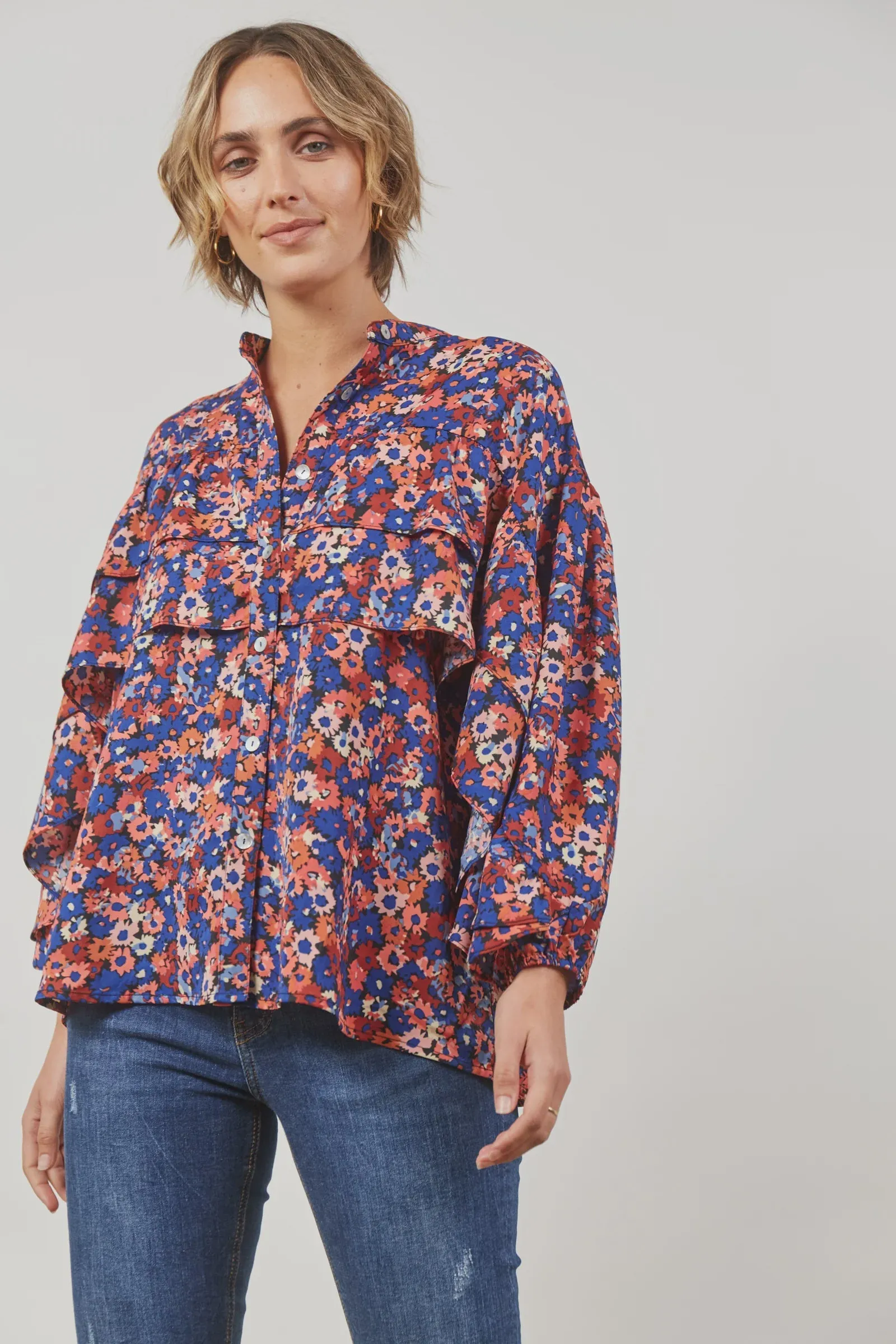 Romance Ruffle Blouse / Azure Bloom