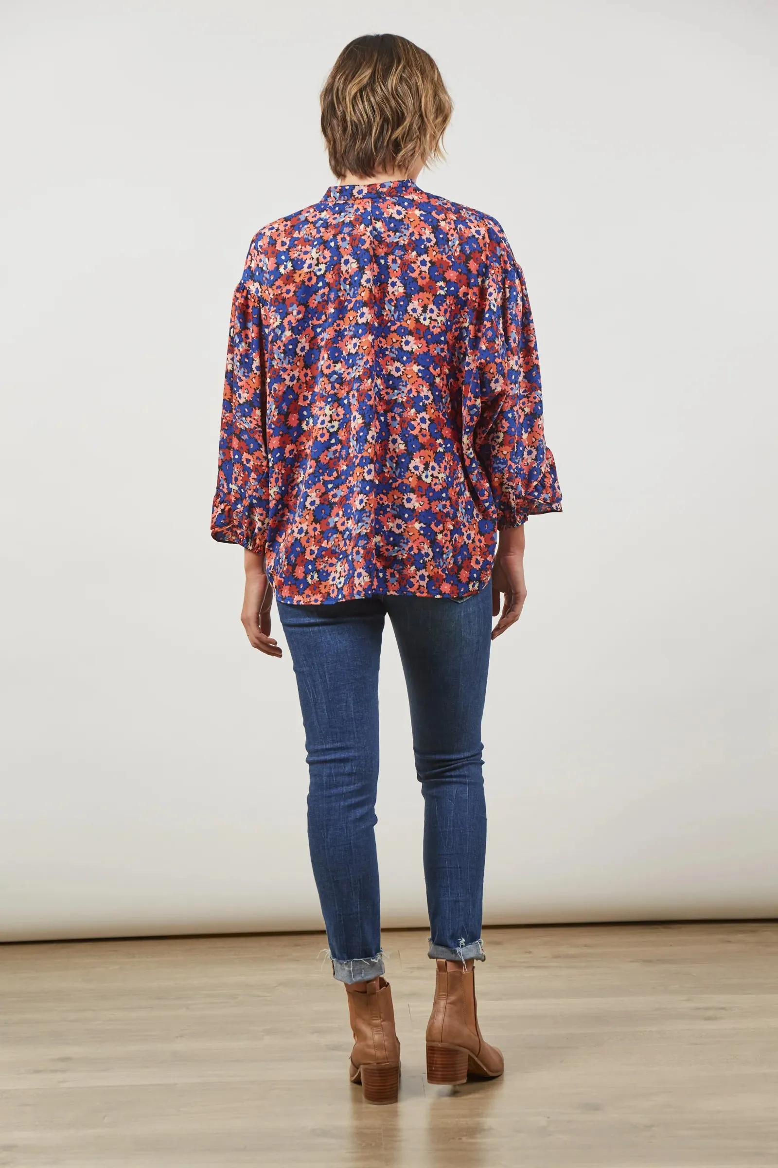 Romance Ruffle Blouse / Azure Bloom