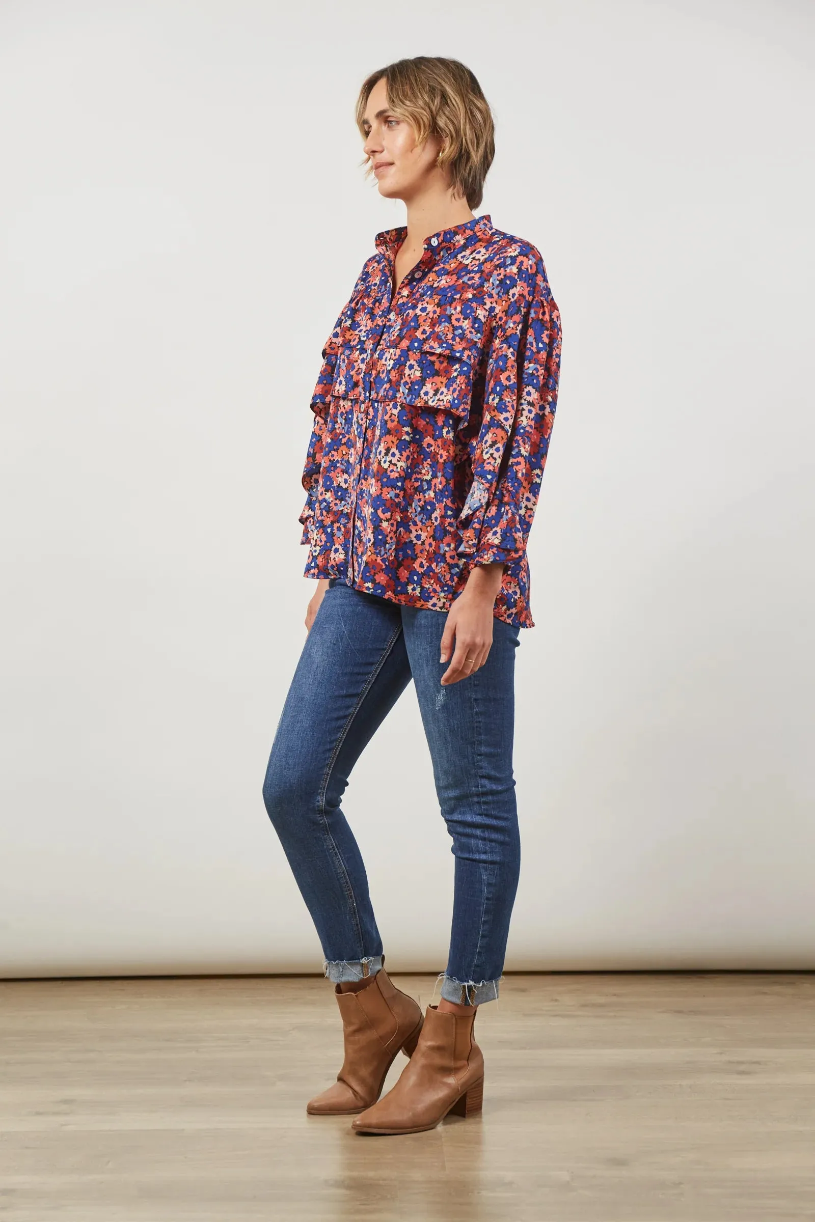 Romance Ruffle Blouse / Azure Bloom