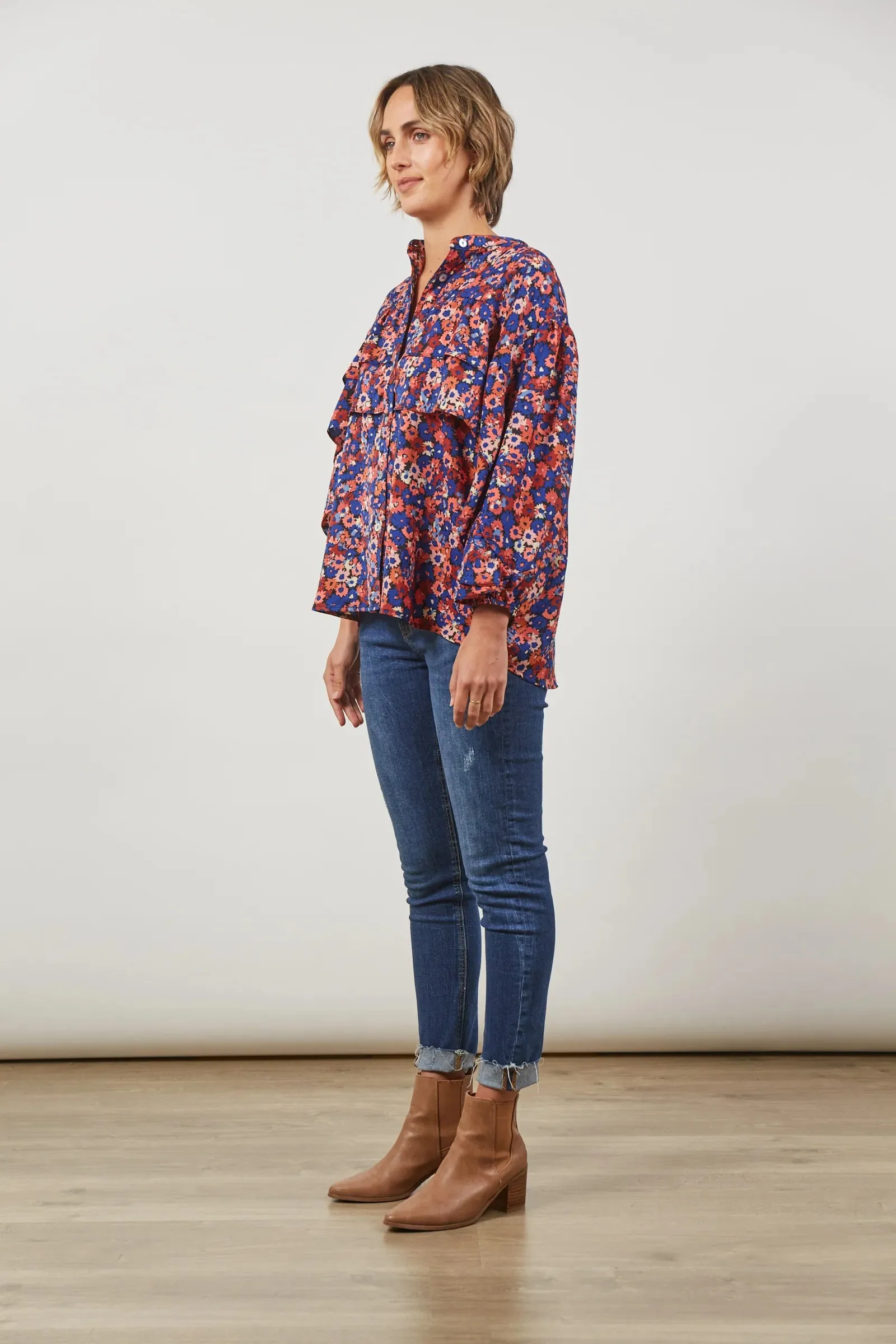 Romance Ruffle Blouse / Azure Bloom