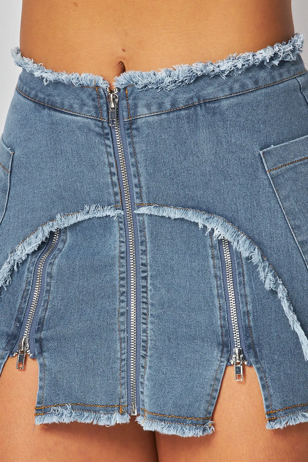 Sarabeth Zipper Detail Front Denim Mini Skirt