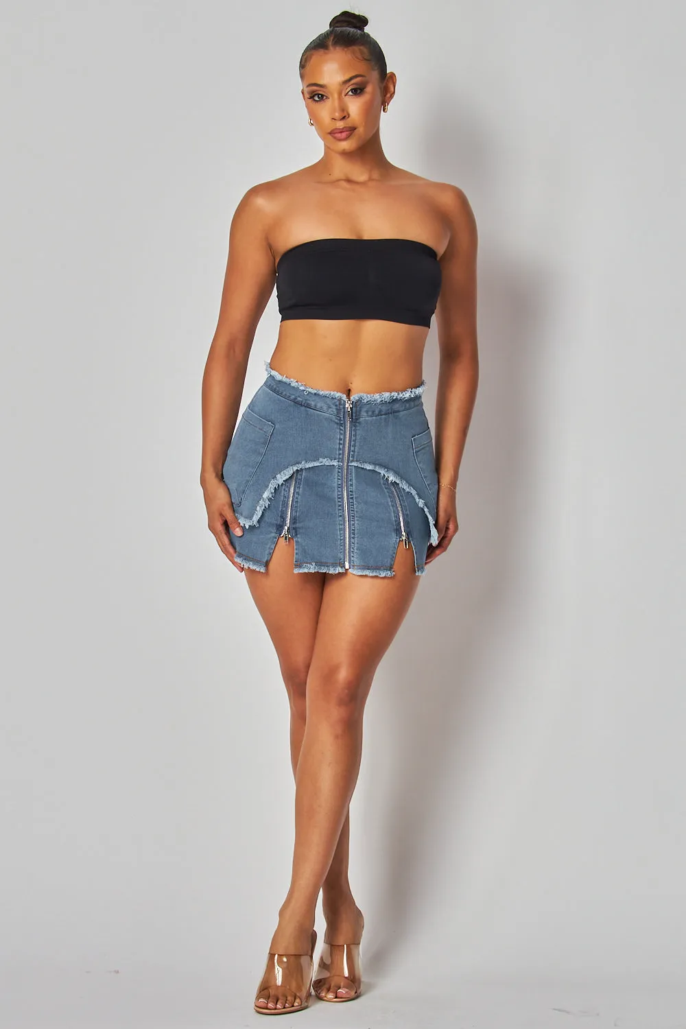 Sarabeth Zipper Detail Front Denim Mini Skirt