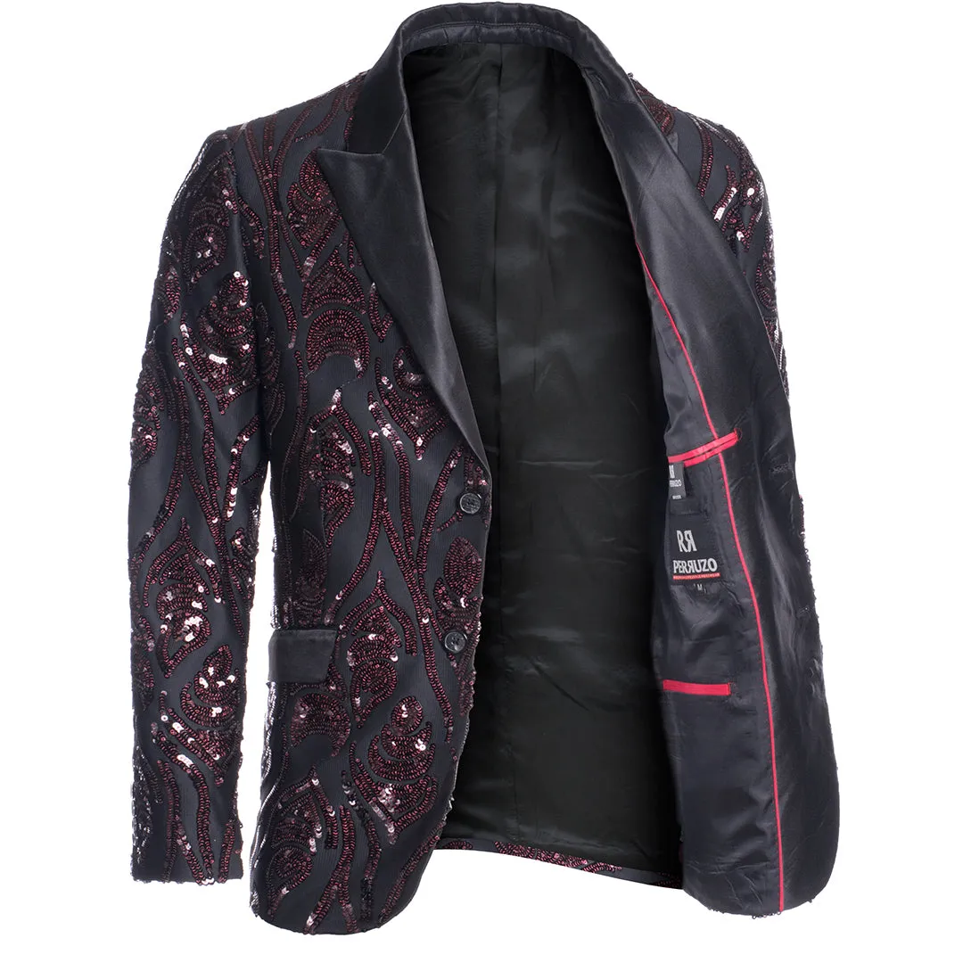 Sequin Blazer in Burgundy/Black