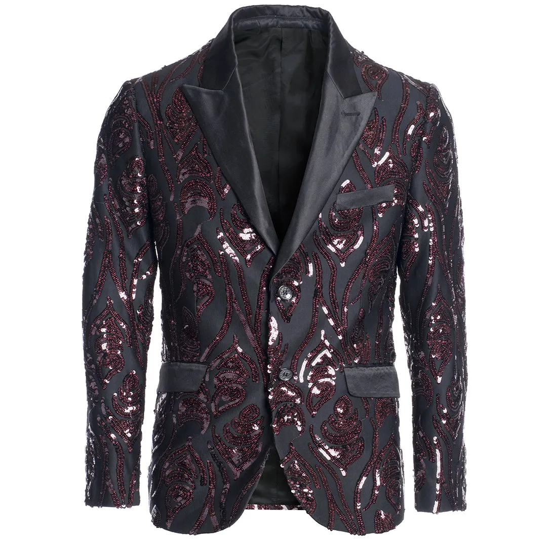 Sequin Blazer in Burgundy/Black