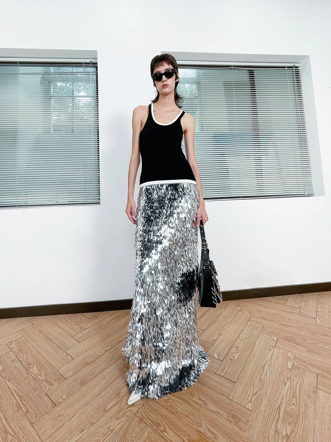 Sequin fish tail long skirt