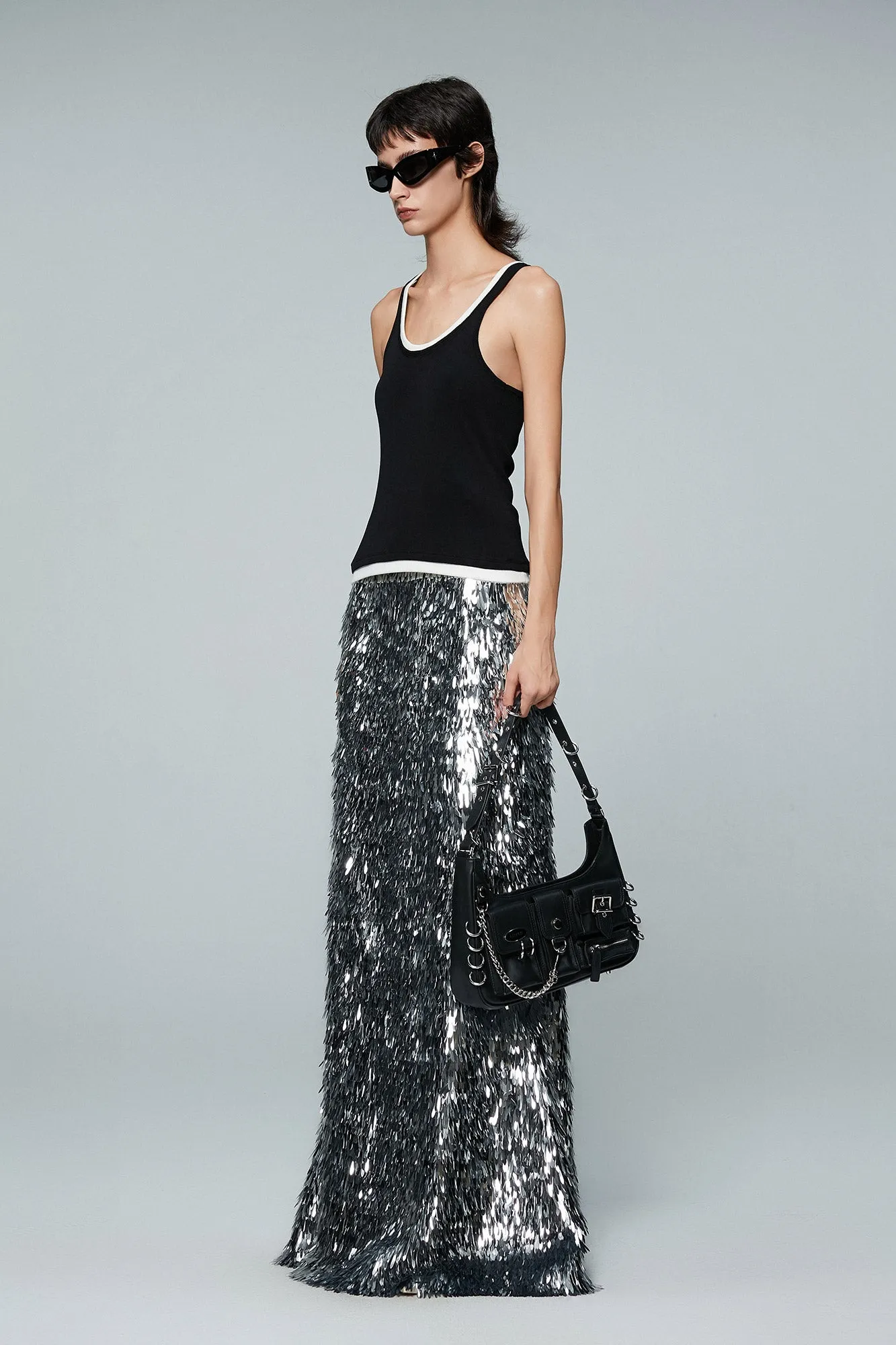 Sequin fish tail long skirt