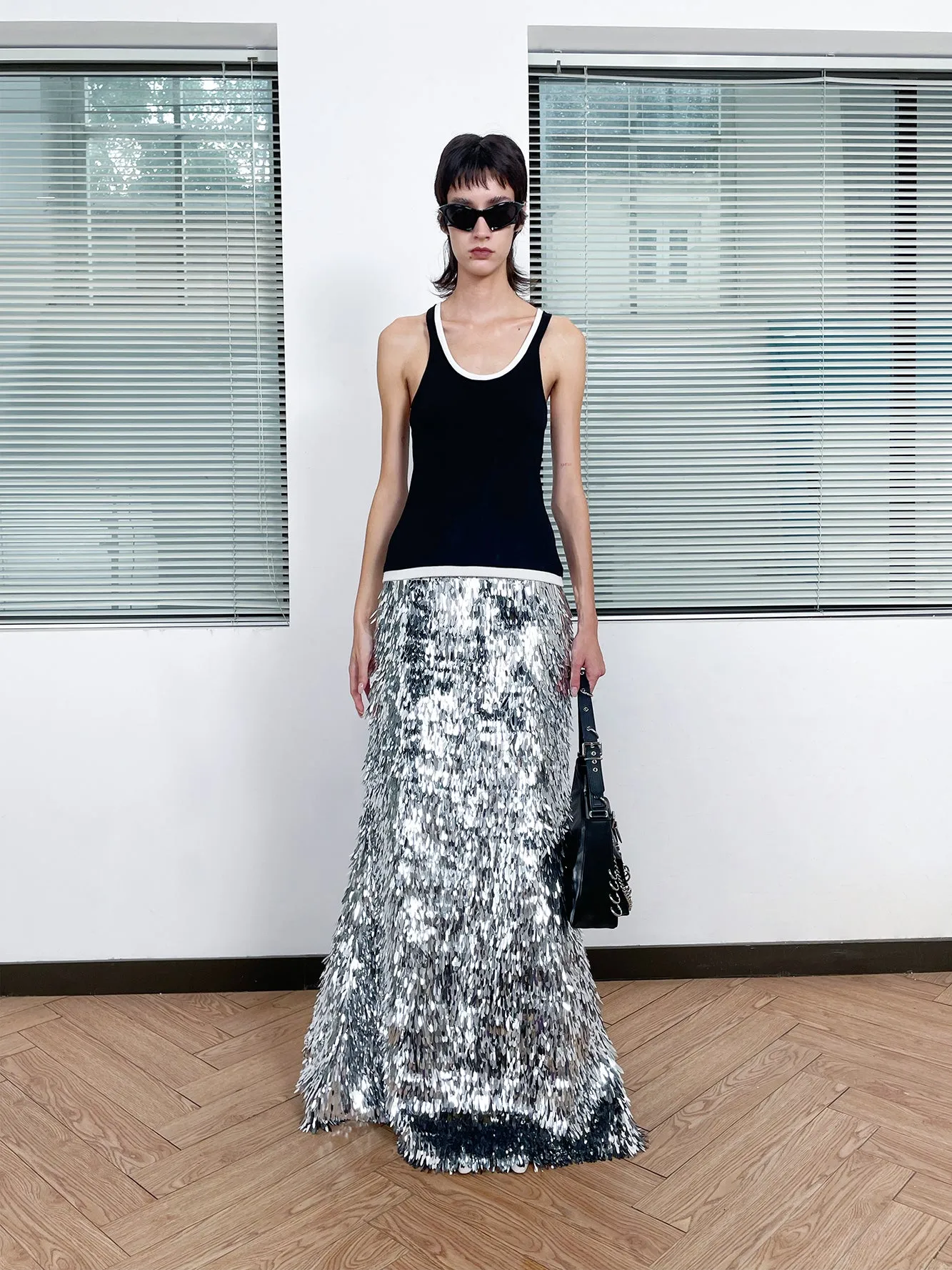 Sequin fish tail long skirt