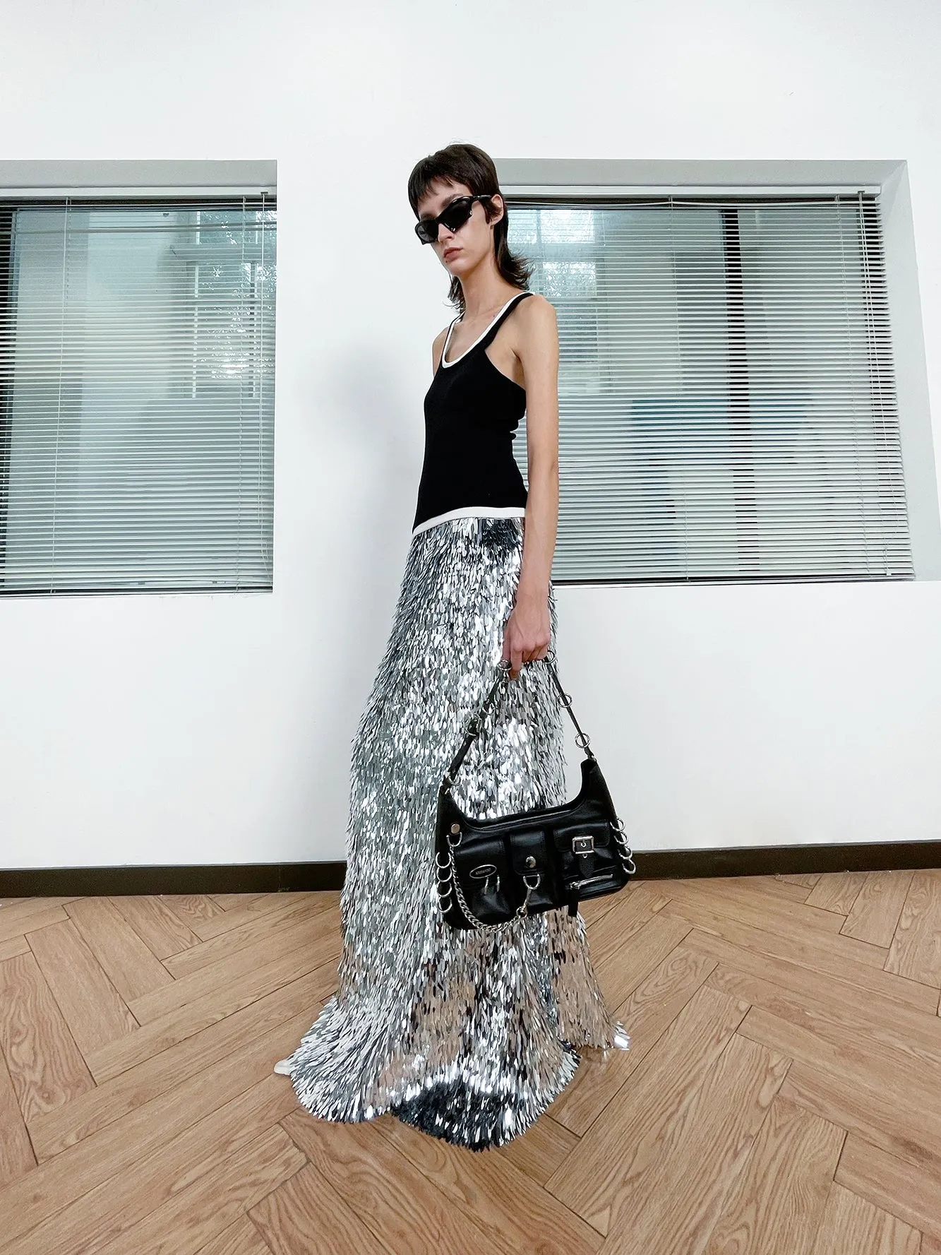 Sequin fish tail long skirt