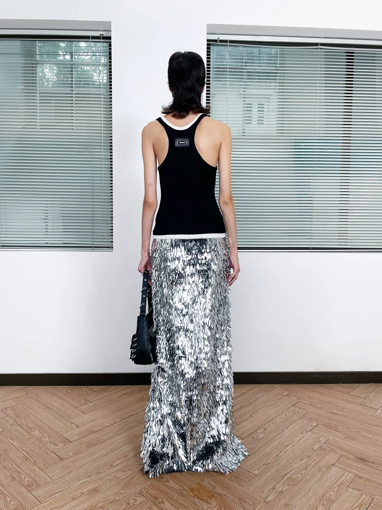 Sequin fish tail long skirt