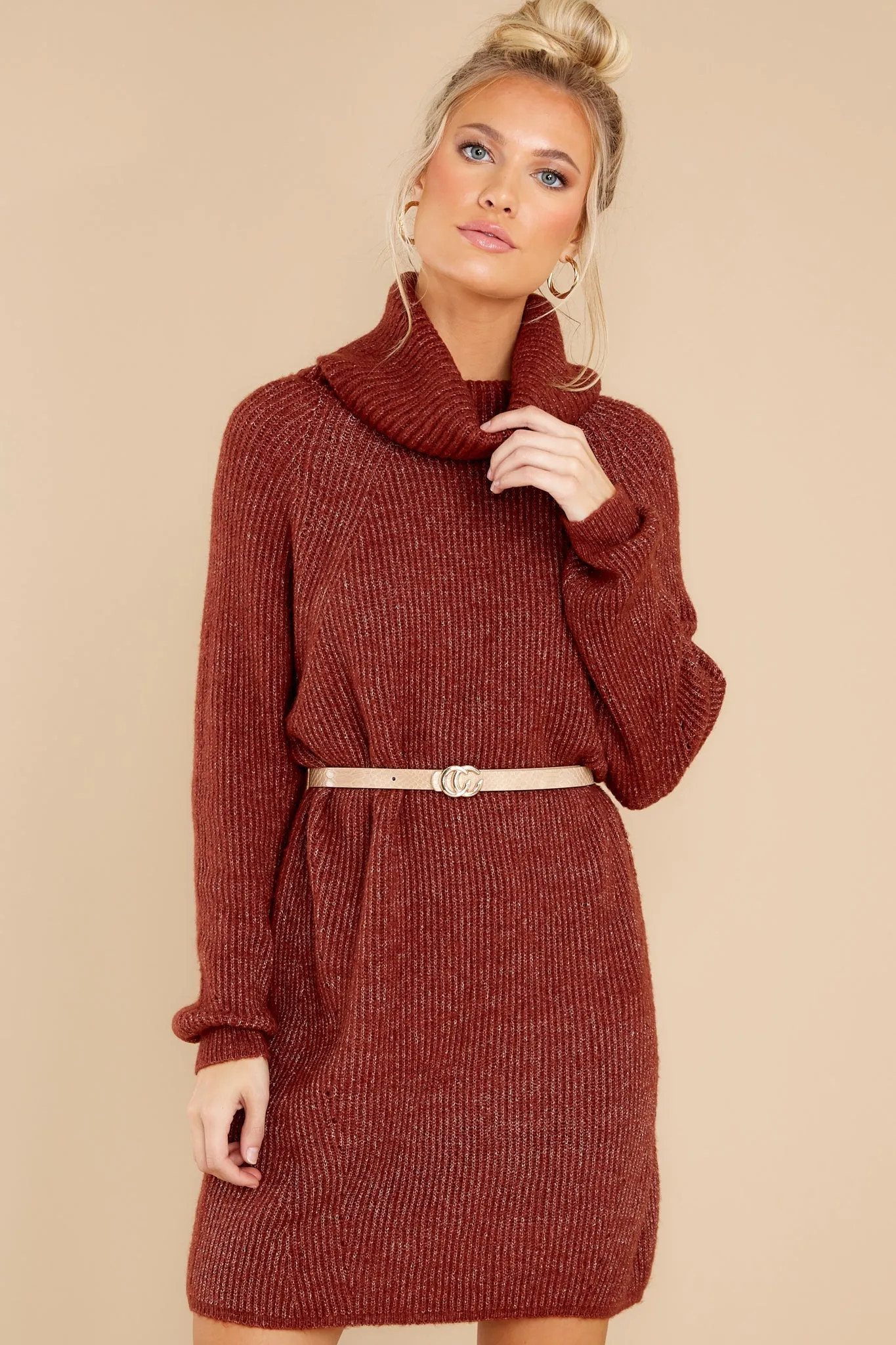 Shift In The Wind Copper Sweater Dress